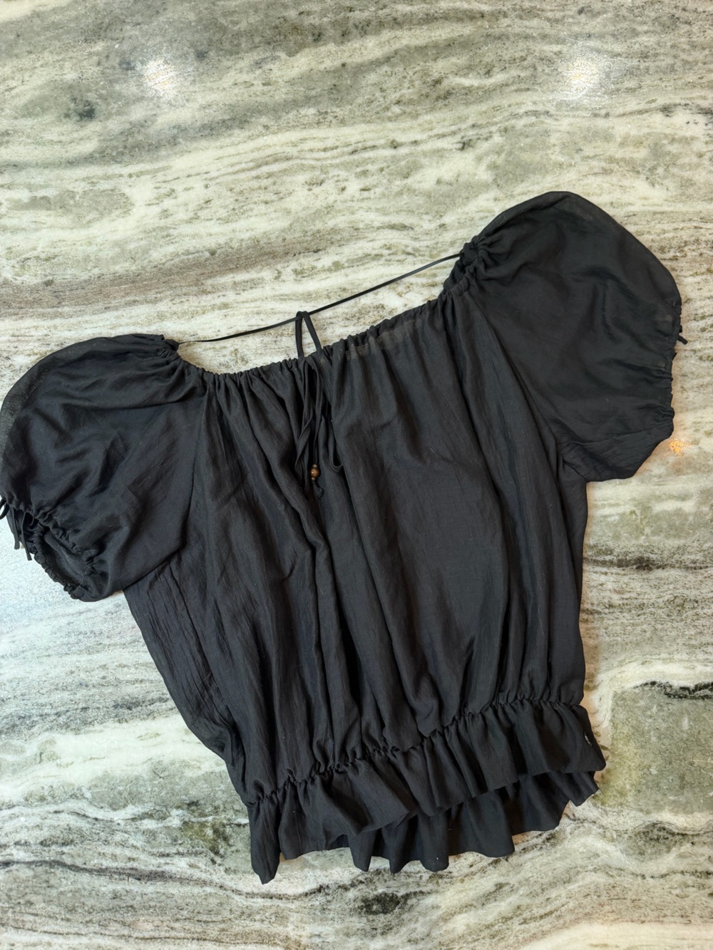 Guess Black Off-Shoulder Puff Sleeve Blouse